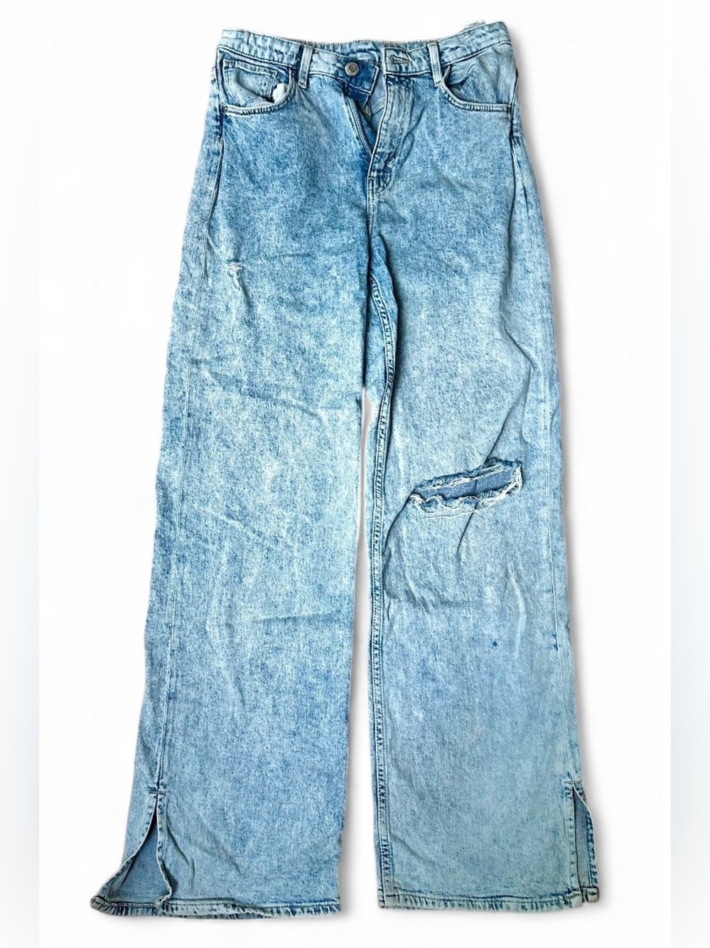 👖4/$20!👖H&M &Denim Girls Light Wash Distressed Wide-Leg Jeans